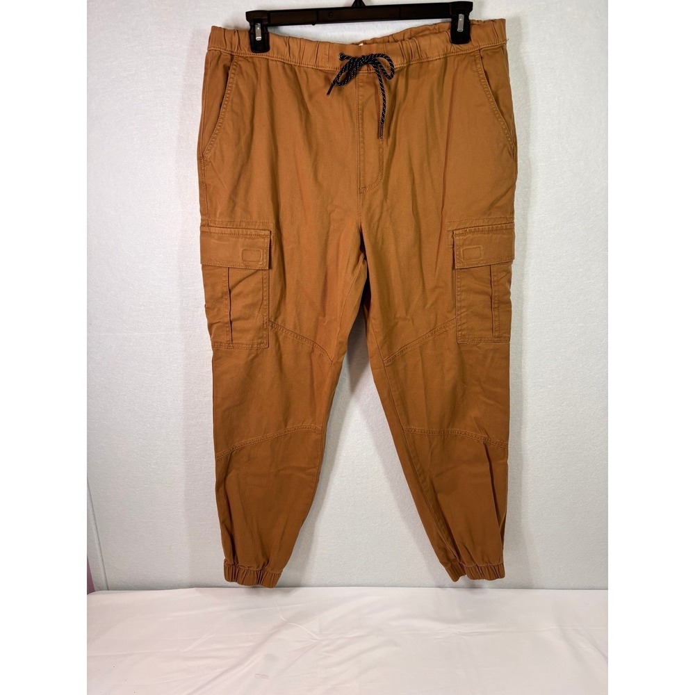 Cotton On Mens Cargo Jogger Pants Tobacco Brown Elastic Waist Utility Trousers